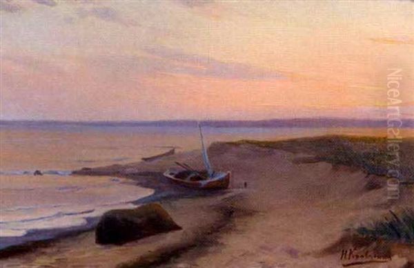 Vene Rannalla (boat On The Shore) Oil Painting by Nikolai Ivanovich Kravchenko