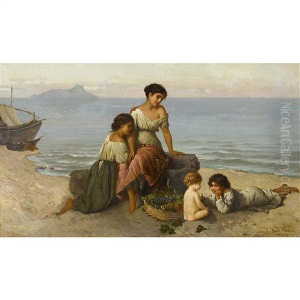 Strandszene Mit Frau Und Kindern Oil Painting by Wilhelm Kray