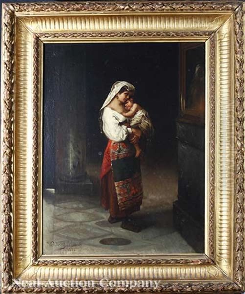 Gypsy Woman And Child In A Church Oil Painting by Wilhelm Kray