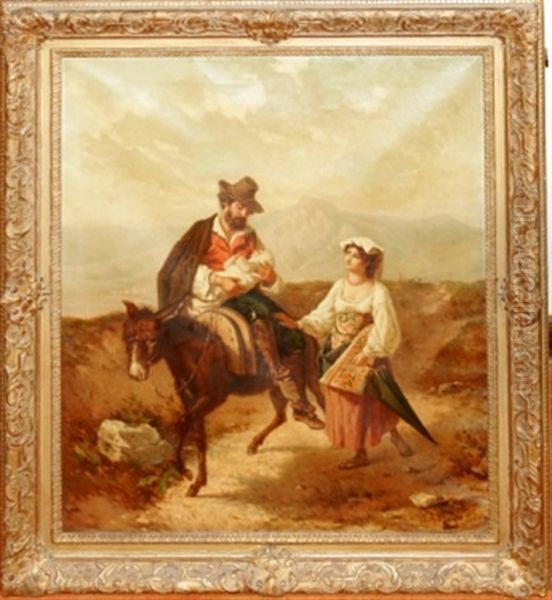 Two Figures Traveling With Child Oil Painting by Wilhelm Kray