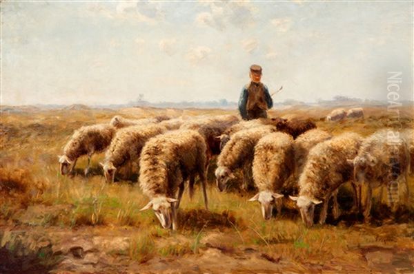 Herder Met Schaapskudde Oil Painting by Fedor Van Kregten