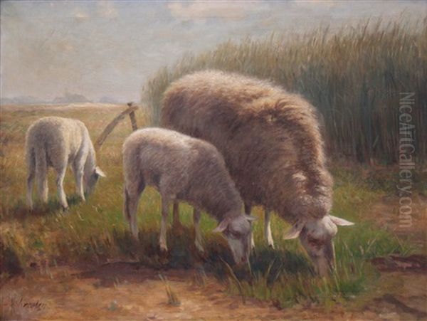 Ooi Met Lammetjes In Lentelanschap Oil Painting by Fedor Van Kregten