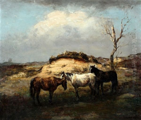 Paarden In De Duinen Oil Painting by Fedor Van Kregten