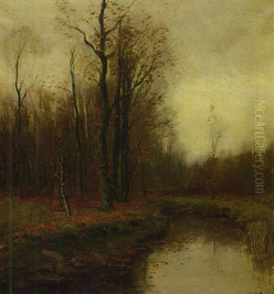 Herfstbomen Langs Een Beek Oil Painting by Fedor Van Kregten