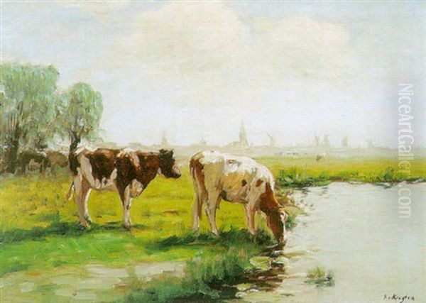 Koeien Langs Een Sloot Oil Painting by Fedor Van Kregten