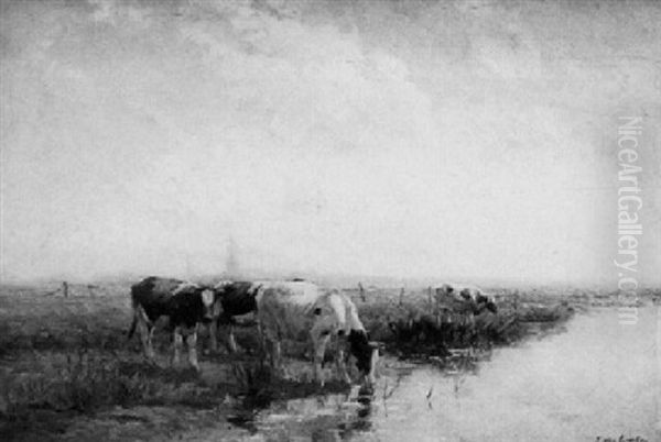 Cows Near A Stream Oil Painting by Fedor Van Kregten