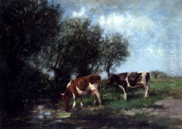 Watering Cattle Oil Painting by Fedor Van Kregten