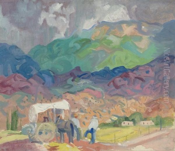 Wagon Inspection Oil Painting by Albert H. Krehbiel