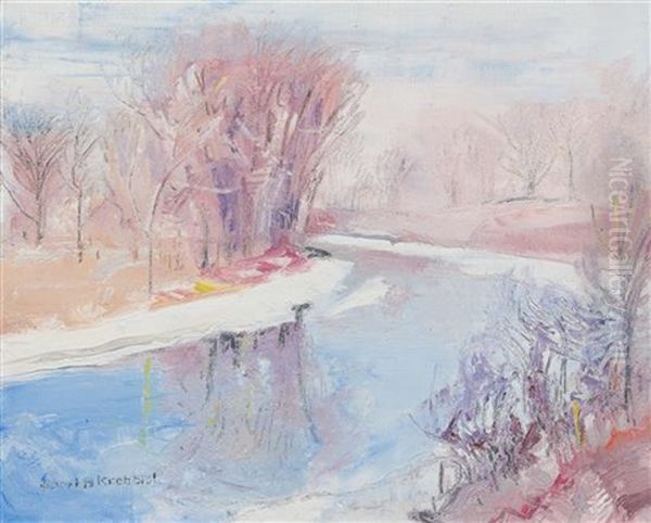 Winter Scene (a Group Of Four Works) Oil Painting by Albert H. Krehbiel