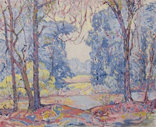 Pink And Blue Impressionism Oil Painting by Albert H. Krehbiel