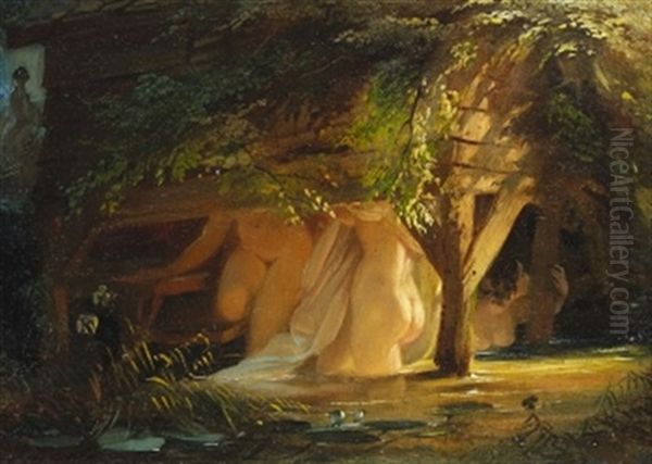 Im Badehaus Oil Painting by August Von Kreling