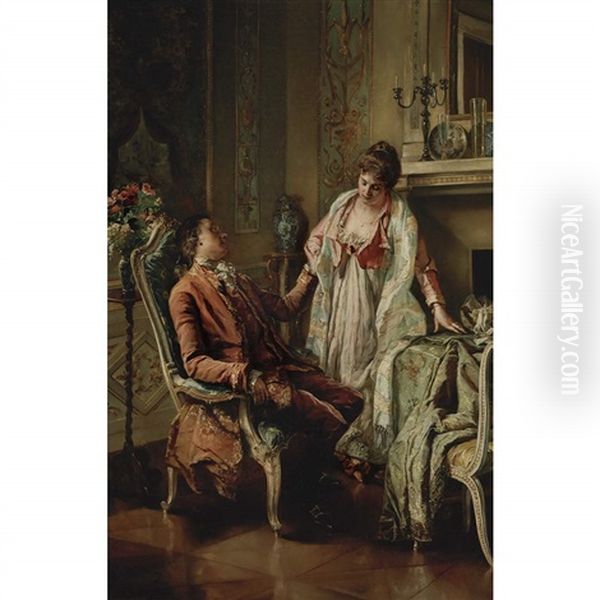 Couple In A Salon Interior Oil Painting by Wilhelm Kreling