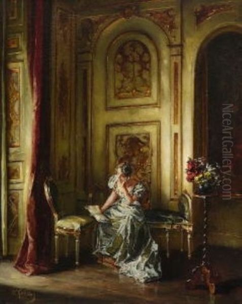 Junge Dame Bei Der Lekture Im Salon Oil Painting by Wilhelm Kreling