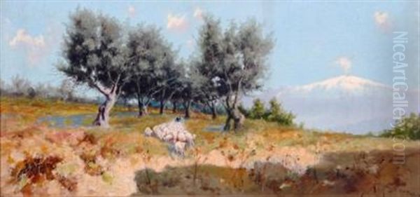 Rural Scene With Shepherd And Flock Oil Painting by Eremino Kremp