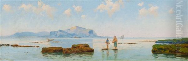 Fishermen In The Bay Of Palermo Oil Painting by Eremino Kremp