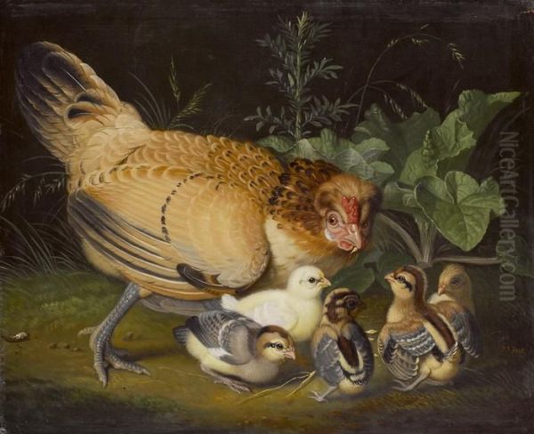 Perlhuhn Mit Kucken Oil Painting by Jacob Samuel Beck