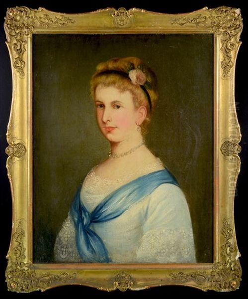 Portrait Of A Lady In Blue Dress Oil Painting by Friedrich Krepp