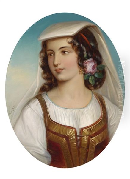 Madchen In Suditalieniescher Tracht Oil Painting by Friedrich Krepp