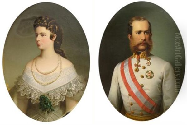 Portraits Of Emperor Franz Joeseph I Of Austria And Empress Elizabeth Oil Painting by Friedrich Krepp