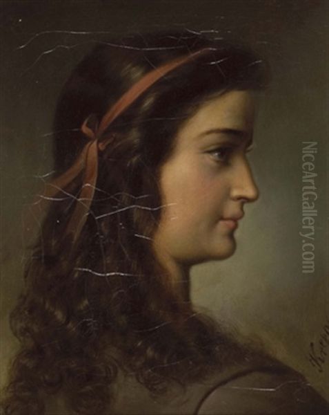 Profilbildnis Einer Jungen Dame Oil Painting by Friedrich Krepp