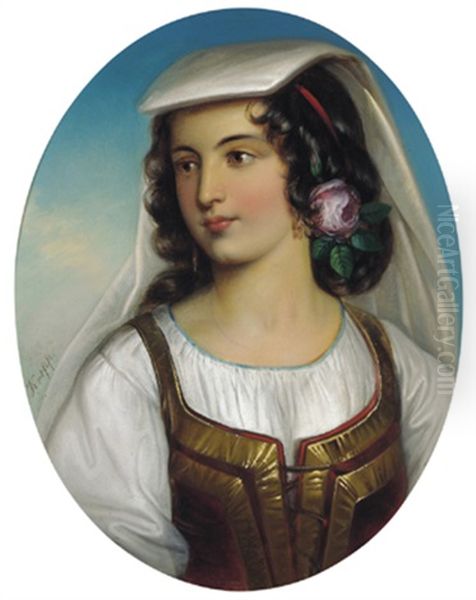 Madchen In Suditalienscher Tracht Oil Painting by Friedrich Krepp