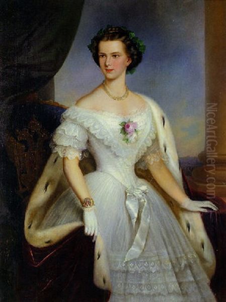 Portrat Kaiserin Elisabeth Von Osterreich Im Alter Von 16 Jahren Mit Efeukranz Im Haar Oil Painting by Friedrich Krepp