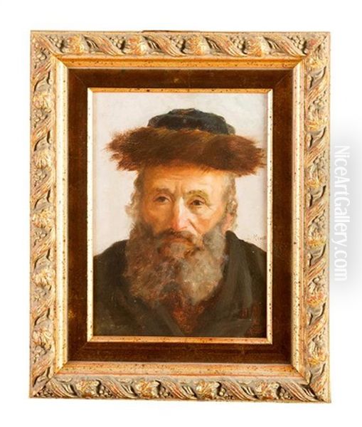 Portrait Of A Jewish Man With Fur Hat Oil Painting by Lazar Krestin