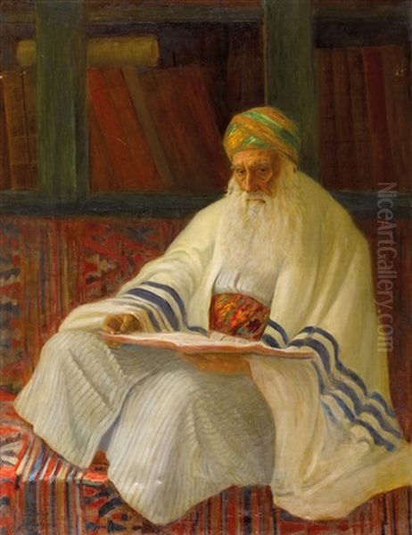 Sephardi Rabbi At Study Oil Painting by Lazar Krestin