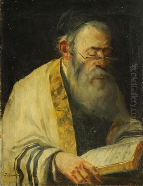 A Rabbi Reading Oil Painting by Lazar Krestin