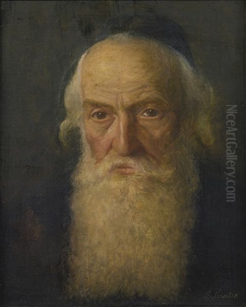 Rabbi Reading And Portrait Of A Rabbi (2 Works) Oil Painting by Lazar Krestin