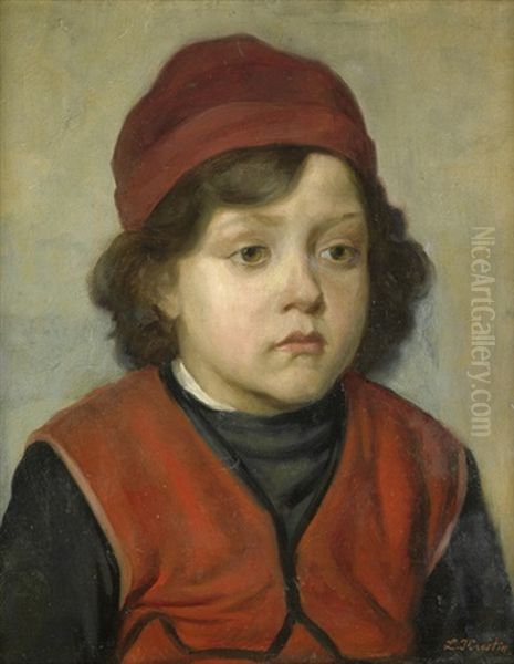 Bildnis Eines Jungen Mit Roter Kappe Oil Painting by Lazar Krestin