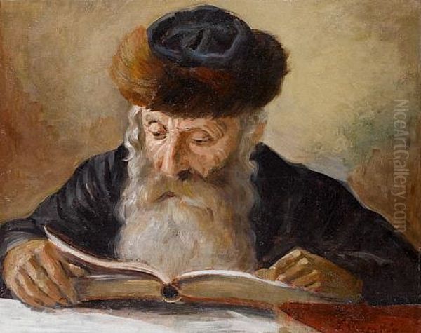 Reading Rabbi Oil Painting by Lazar Krestin