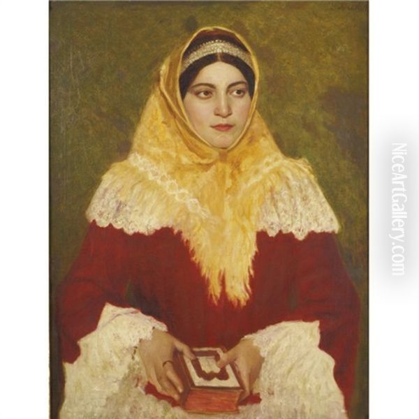 Portrait Of A Jewish Woman Holding A Prayer Book Oil Painting by Lazar Krestin