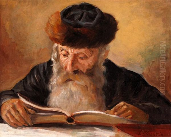 Rabbi Reading Oil Painting by Lazar Krestin