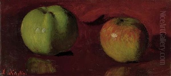 A Study Of Apples (+ A Wooded Path; 2 Works) Oil Painting by Lazar Krestin