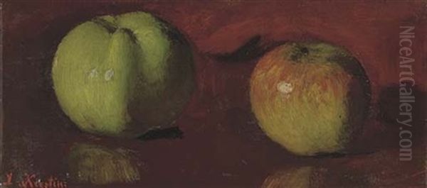 A Study Of Apples (+ A Wooded Path, Oil On Panel; 2 Works) Oil Painting by Lazar Krestin