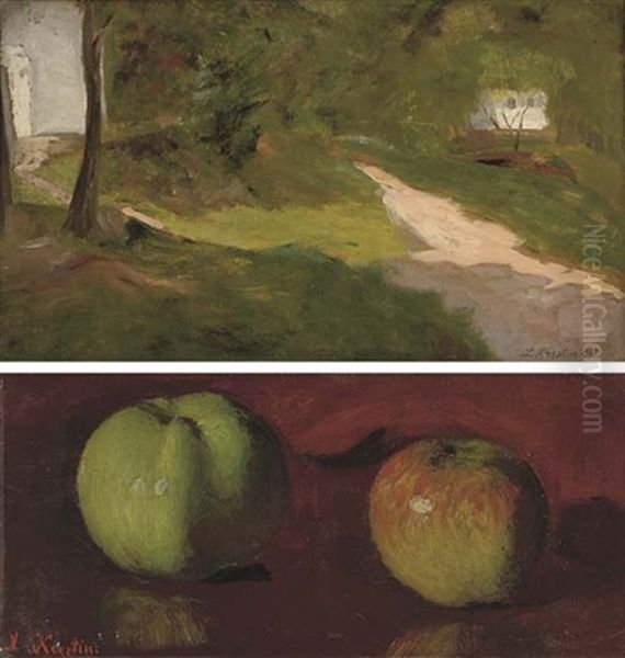 A Study Of Apples (+ A Wooded Path, Lrgr; 2 Works) Oil Painting by Lazar Krestin