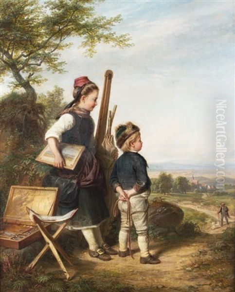 The Young Artists (schwelmer Kinder) Oil Painting by Johann Hermann Kretzschmer