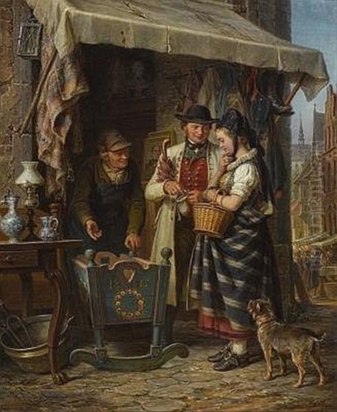 Die Erste Wiege Oil Painting by Johann Hermann Kretzschmer