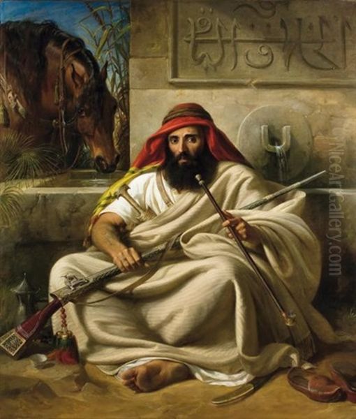 Guerrier Fumant Le Chibouk Oil Painting by Johann Hermann Kretzschmer