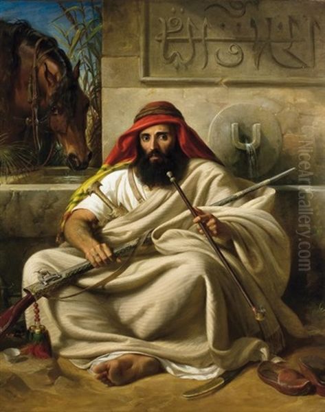 Guerrier Fumant Le Chibouk Oil Painting by Johann Hermann Kretzschmer