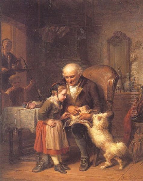 Grosvaters Besuch Oil Painting by Johann Hermann Kretzschmer