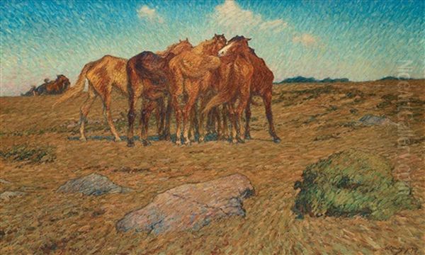 A Drove Of Horses Oil Painting by Nils Kreuger