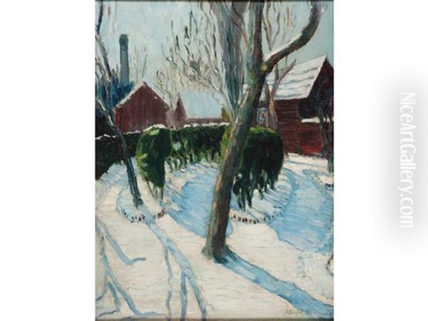 Paysage De Neige Avec Maisons En Suede Oil Painting by Nils Kreuger