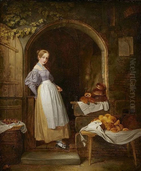 A Bakeress Oil Painting by Johann Friedrich Karl Kreul