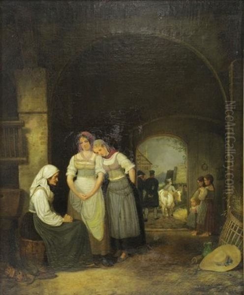 Receiving The News Oil Painting by Johann Friedrich Karl Kreul