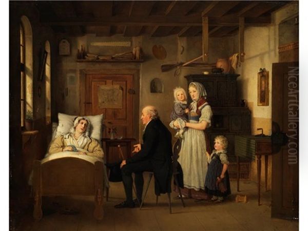 Der Krankenbesuch Oil Painting by Johann Friedrich Karl Kreul