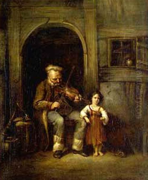 Grossvater Spielt Seiner Kleinen Enkelin Auf Der Geige Vor Oil Painting by Johann Friedrich Karl Kreul