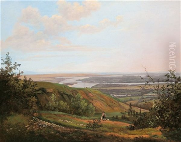 Blick Auf Die Donau Oil Painting by Conrad Kreutzer