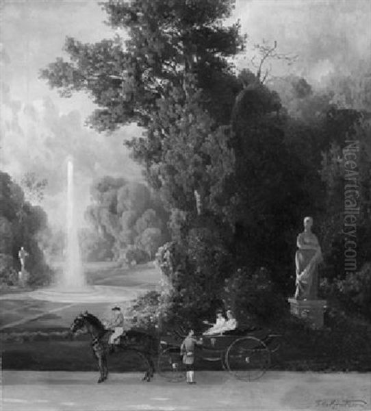 Zweispannige Kutsche Im Park Oil Painting by Felix Kreutzer